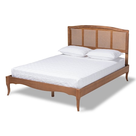 Baxton Studio Marieke Ash Walnut Finished and Rattan King Size Platform Bed 159-9810-9811